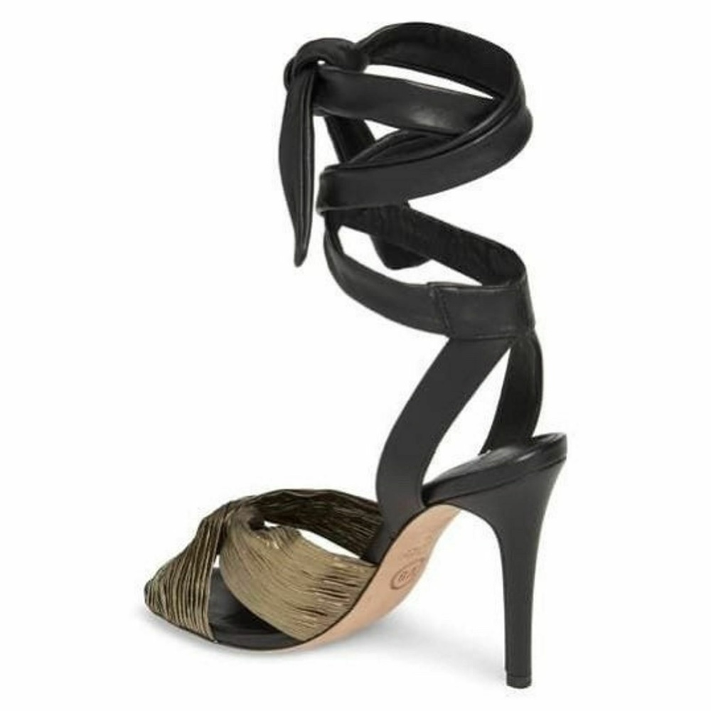 Veronica Beard Black Gold Leather Calida Sandals - Picture 9 of 10